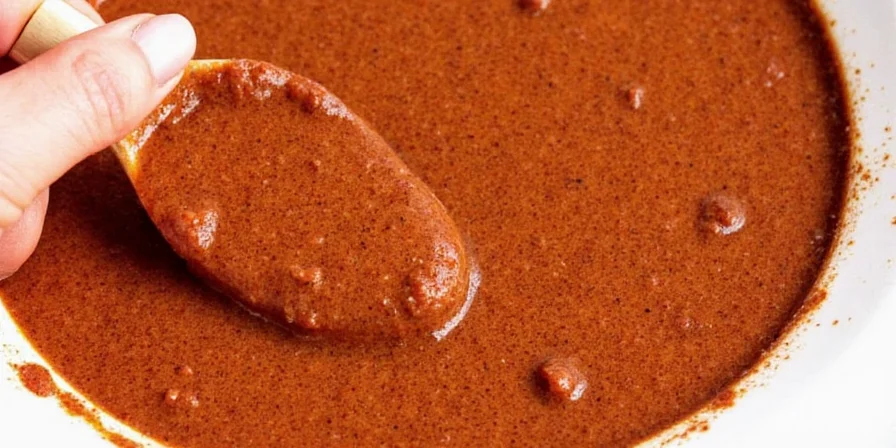 Seven different types of mole sauces displayed side by side