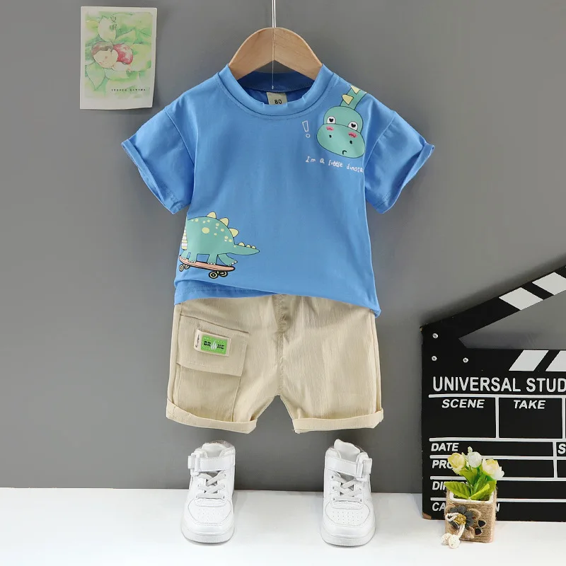 

F30016A 2021 cotton summer hot sale two piece suits for little boys, As picture