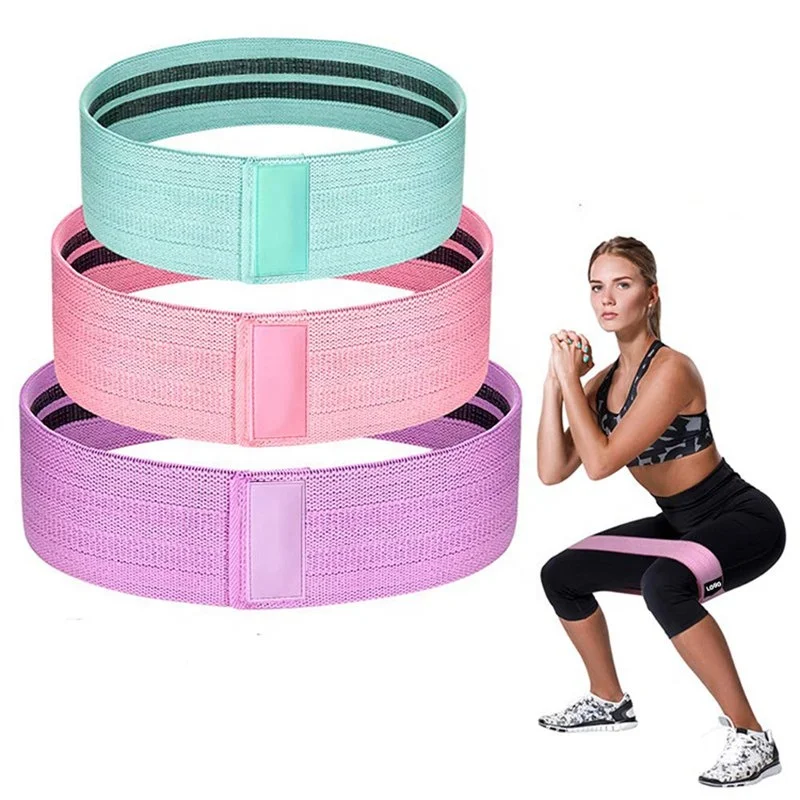 

3 Pc Set Gym Yoga Hip Exercise Band Workout Fitness Custom Logo Private Leather Label Booty Fabric Covered Resistance Bands, Black blue pink green purple gray or custom color