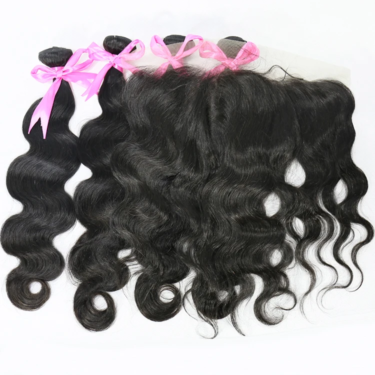 

cuticle aligned double drawn virgin body weave bundles virgin peruvian hair with body wave frontal closure