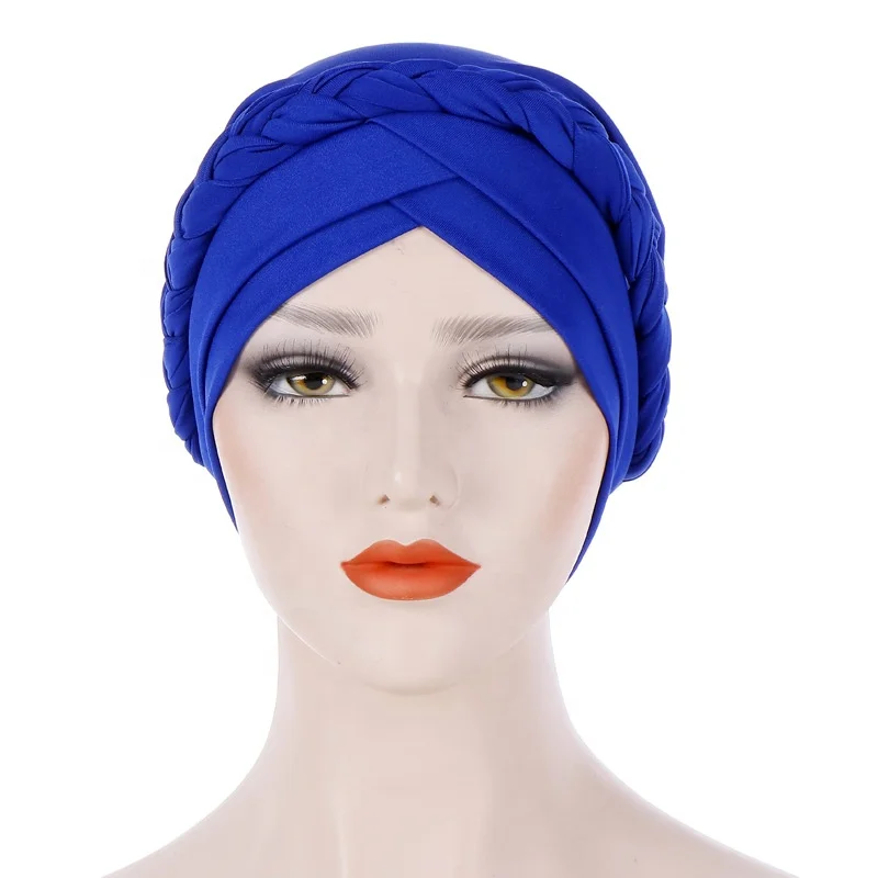

Amazon Hot Sale New Indian Wrap Hijab Caps Muslim Headdress Pure Color Cotton Braid Inner Hijabs Forehead Cross Turban Bonnet Fo