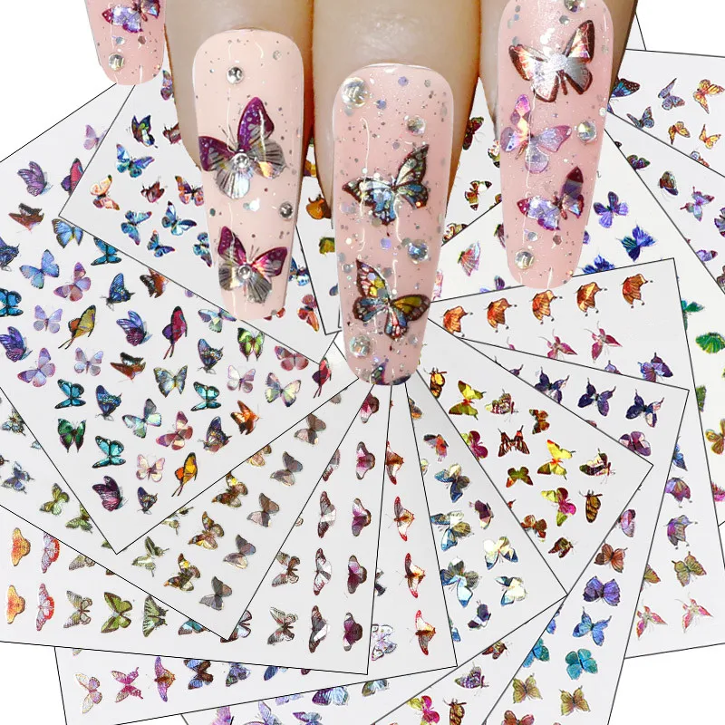 

Wholesale 2021 Trending Korea Gold Embossed Red Silver Butterfly Gel Art Nail Sticker