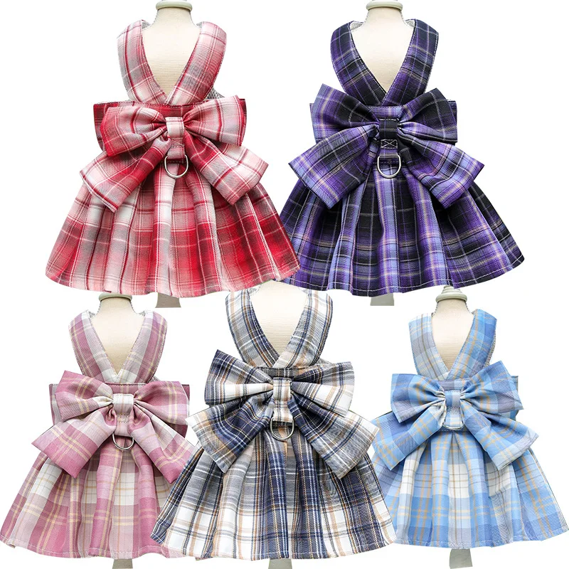 

Fashion Dog Harness Leash Set Plaid Skirt Adjustable Walking Pet Dog Cat Harness Set