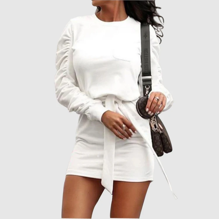 

Women's Fall Solid color Stacked Long sleeve Hoodie Dress Sestra Moja, Shown