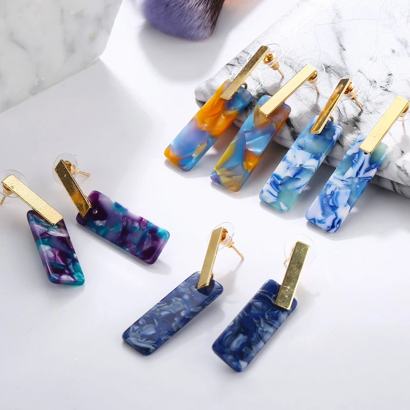 

F911 Wholesale acrylic jewelry resin earrings geometric tortoise shell acetate earrings for women