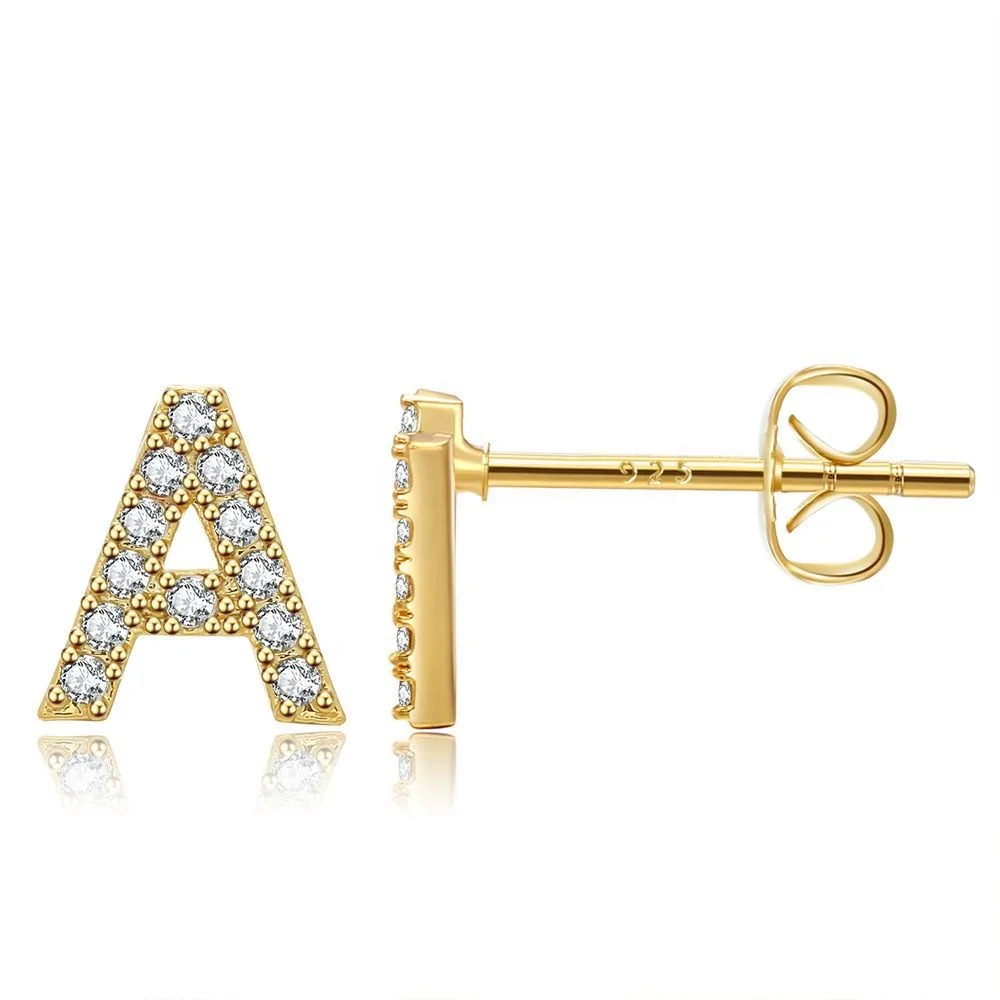 

Trend Small Letter Earrings Cooper Alloy Real Gold Jewelry Spot Zircon Letter Earrings