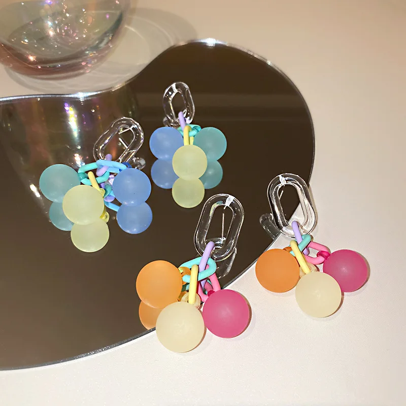 

Barlaycs New Arrival Korean Cute Fashion Designer 21524 Resin Long Dangle Hoop Acrylic Earrings Jewelry for Women 2021, Colorful