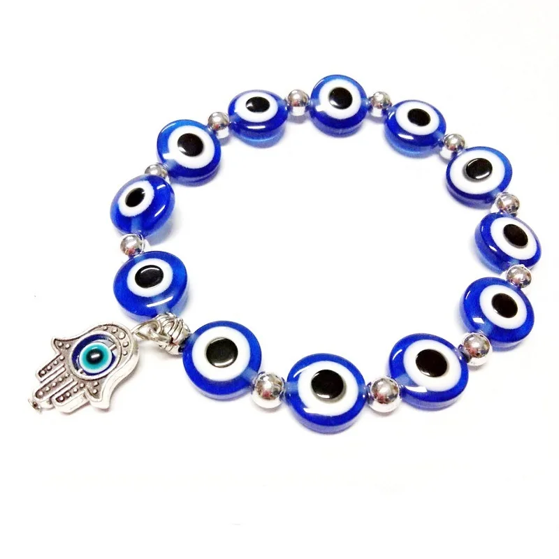 

Hot Custom 14K Gold Plated Beaded Hand of Fatima Eye Anchor Bracelet, As picture