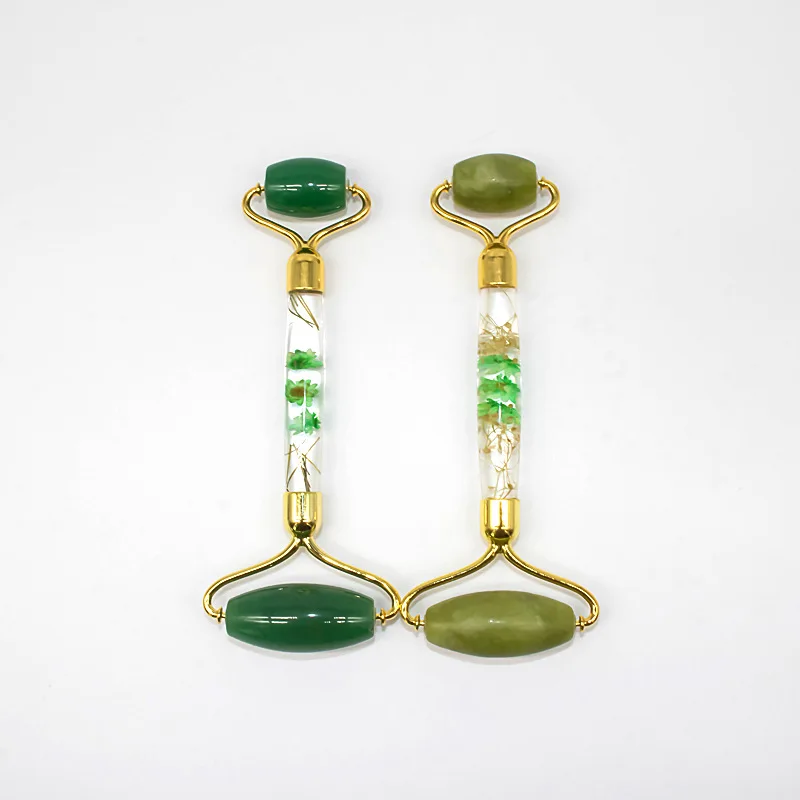 

Private Label Eye Face Facial Massager Pink Green 100% Natural Stone Jade Roller And Gua Sha Set