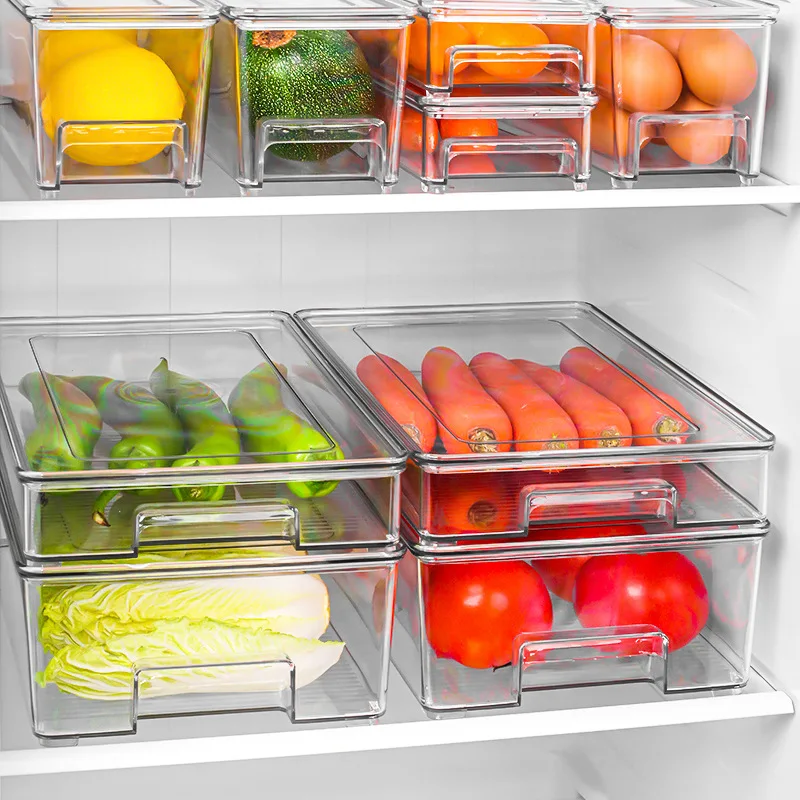 

Transparent plastic fresh green food storage boxes with lids freezer organizer storage safe, Transparent clear