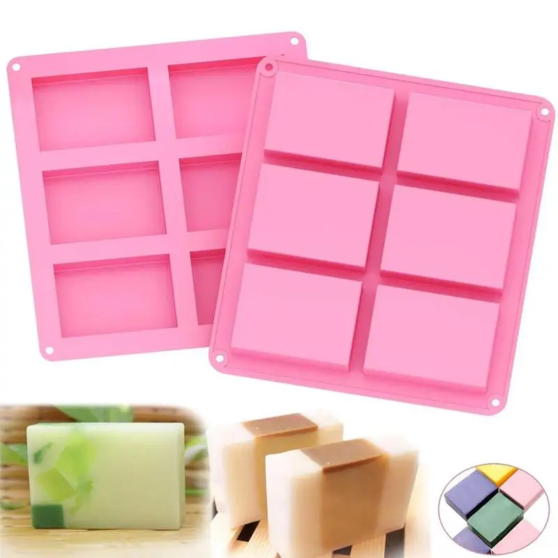 

6 Cavity Plain Basic Rectangle Silicone Soap Mould Bake Mold Tray For Homemade DIY Craft Soap Mold, Pink