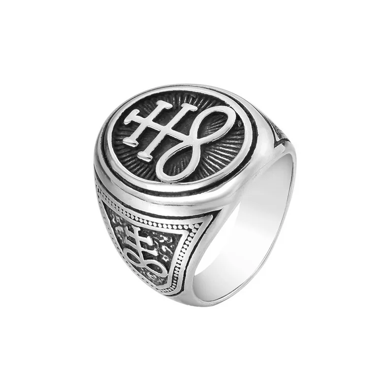 

Vintsge stainless steel men processed ring lucifer sign santa ring signet rings
