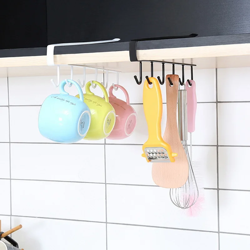 

Iron Kitchen Storage Rack Hanger Holder Cup Board Hanging Hook Hanger Organizer Home Multifunctional Towel Storage Rack new, Black/white