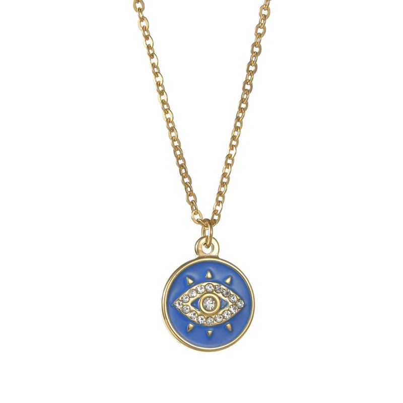 

New Trendy Tarnish Free Jewelry Blue Enamel 14K Gold Pendant Charm Necklace