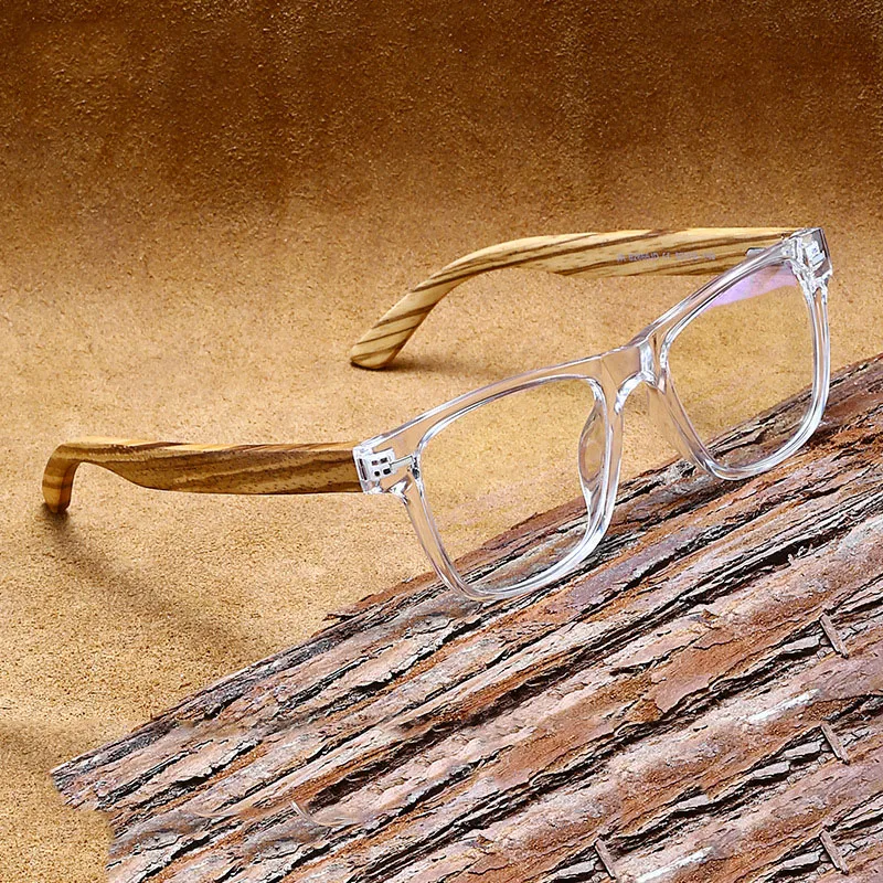 

2023 Retro Square Glasses Men Fashion Anti-Blue Light Bamboo Wood Optical Glasses Wholesale