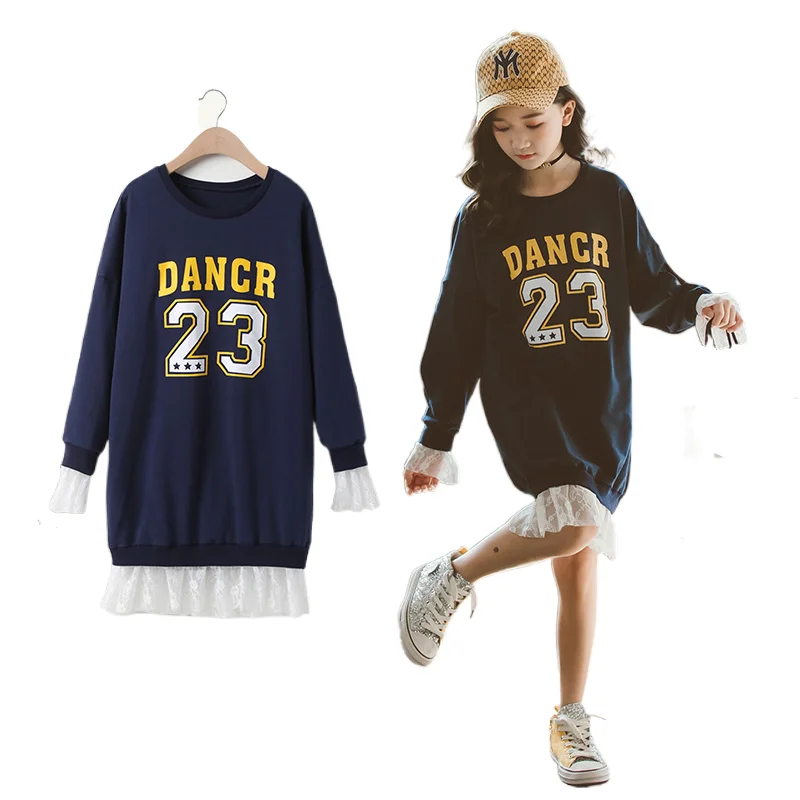 

Girl Clothes Mesh Spliced Long Skirt Cartoon Dress Casual Dresses Cotton Long Sleeve T-Shirt