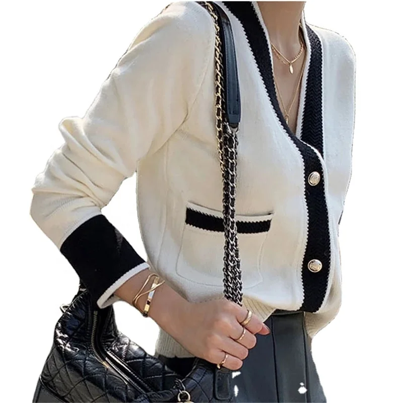 

Vintage Ladies Knitted Cardigans Sweaters Women Long Sleeve V-Neck Korean Office Fashion Slim Tops 2021 Autumn Winter