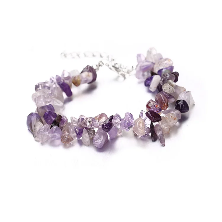 

Ruigang Women Natural Crystal Agate Stone Double Wrap Irregular Rose Quartz Amethyst Bracelet with Extended Chain