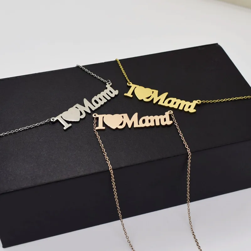 

New Arrival I love mom Necklace Simple Creative Letter Mama Stainless Steel Pendant Necklace For Mother's Day Gift, Gold,silver ,rose gold