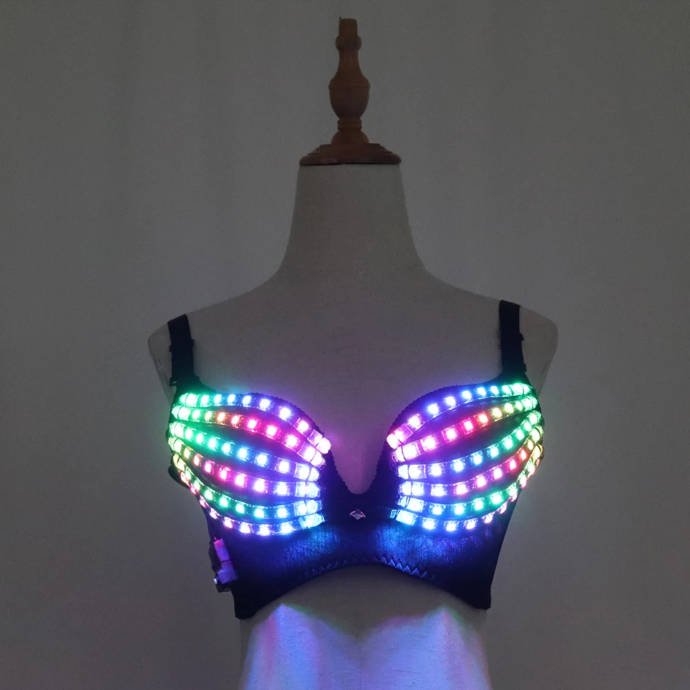 

Full Color Pixel LED Bra DJ Club Luminous Underwear Led Costume Party Dress Dancing Belly Dance Wear Fancy Party Dress, Rgb
