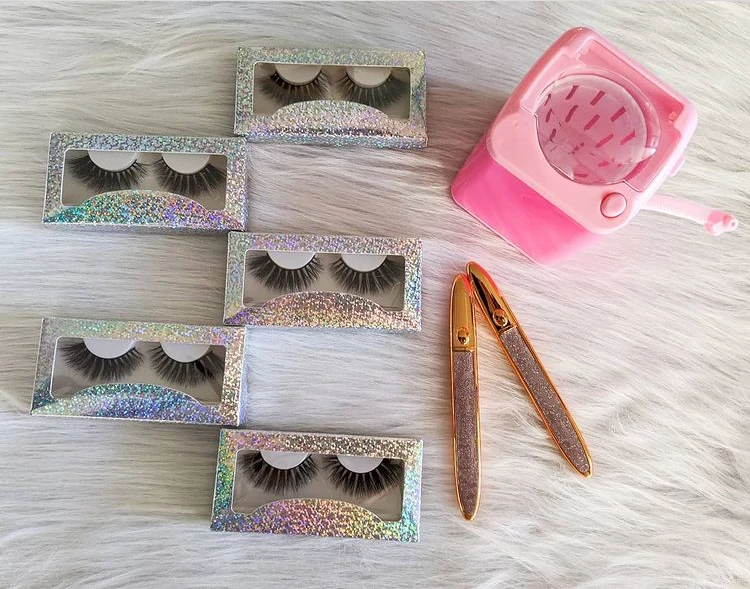 

Wholesale own brand custom packaging box private label 3D faux mink 25MM eyelashes vendor shiny diamond eyeliner wash machine, Black color