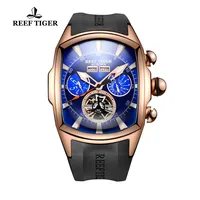 

Reef Tiger Luxury Sport Watch Men Luminous Analog Tourbillon Watches Top Brand Blue Dial Rose Gold Watch relogio masculino RGA3