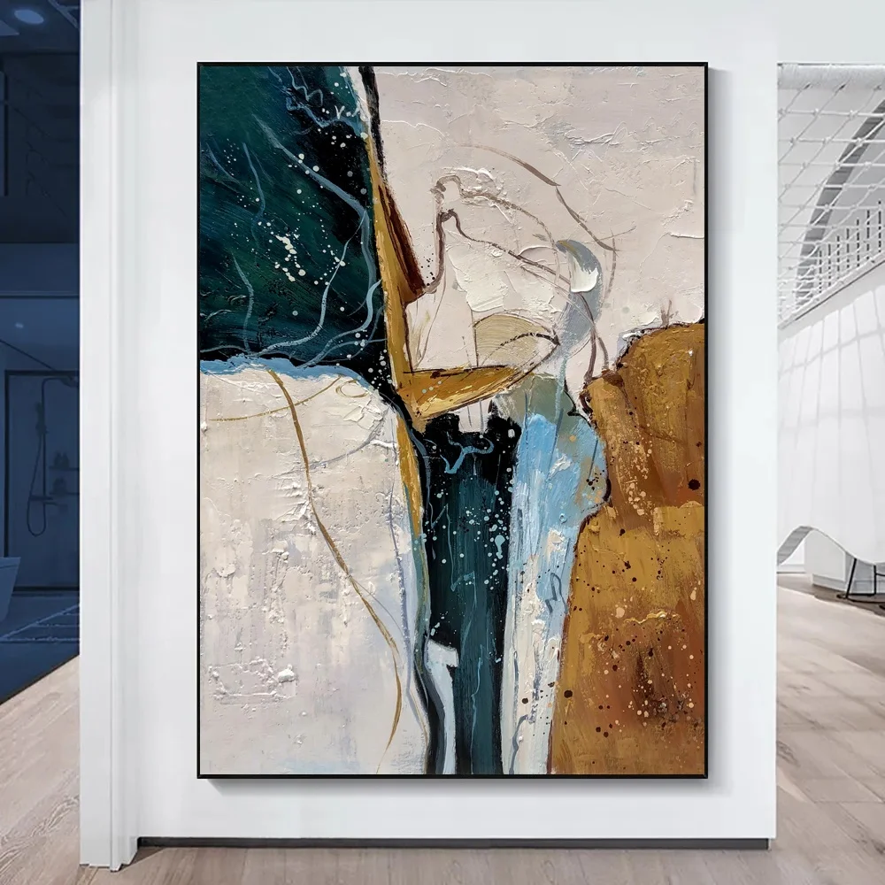 100% Hand Painted Large Size Handmade Minimalist Beige Green Large Modern Abstract Oil Painting and Wall Art Canvas