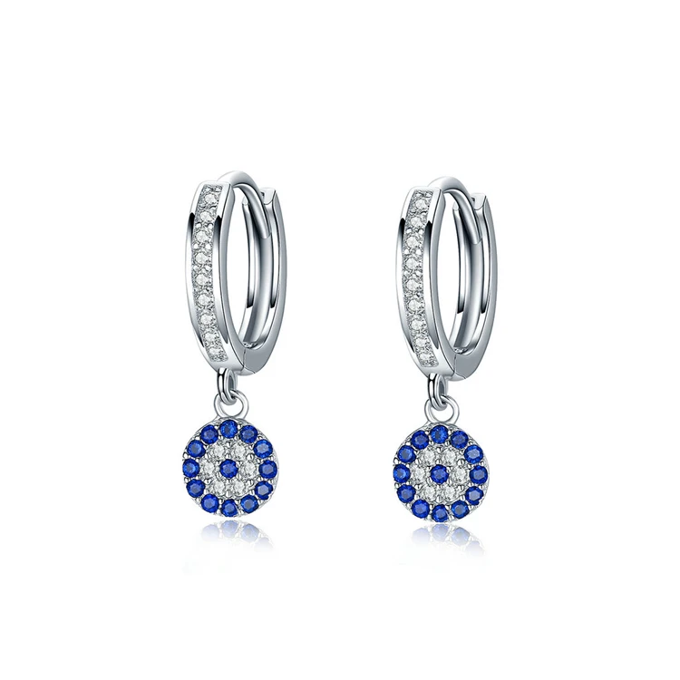 

Fashion Elegant Earrings Round Blue Clear Cubic Zircon Crystal Drop 925 Sterling Silver Earrings