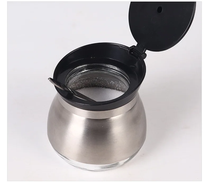 

EE054 Restaurant Supplies Kitchen Stainless Steel Seasoning Can Salt Pepper Glass Bottle Cooking Condiment Tin BBQ Spice Jars, As pic