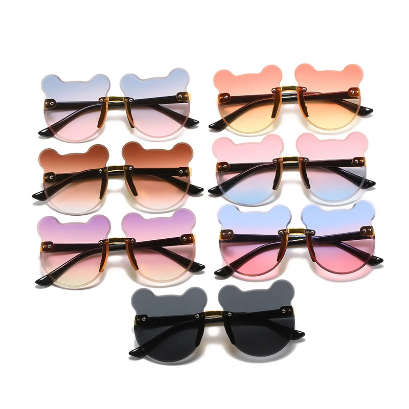 

NX7713 Fashionable Bear Shape Metal Rimless Kids Shade Unique Sunglasses with Case, 7 colors