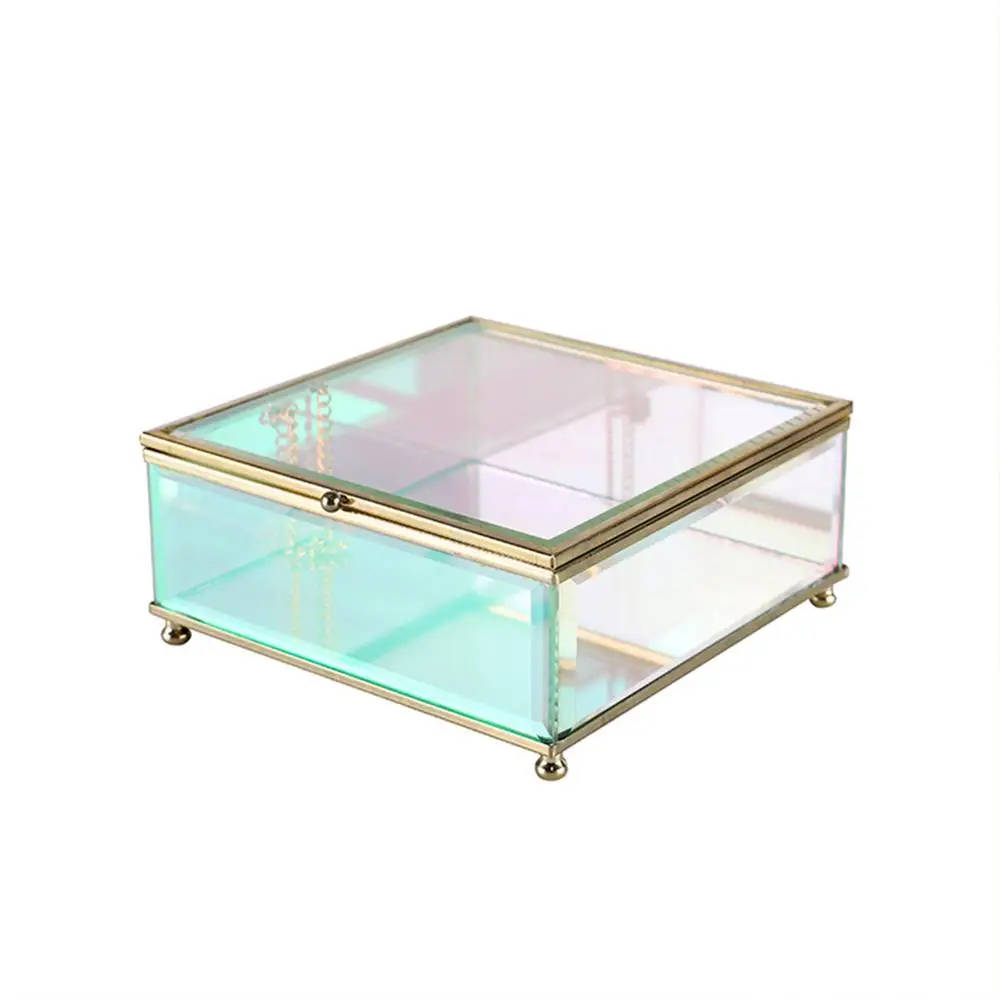 

Colorful Glass Jewelry Box With Gold Frame Women Jewelry Box Packaging