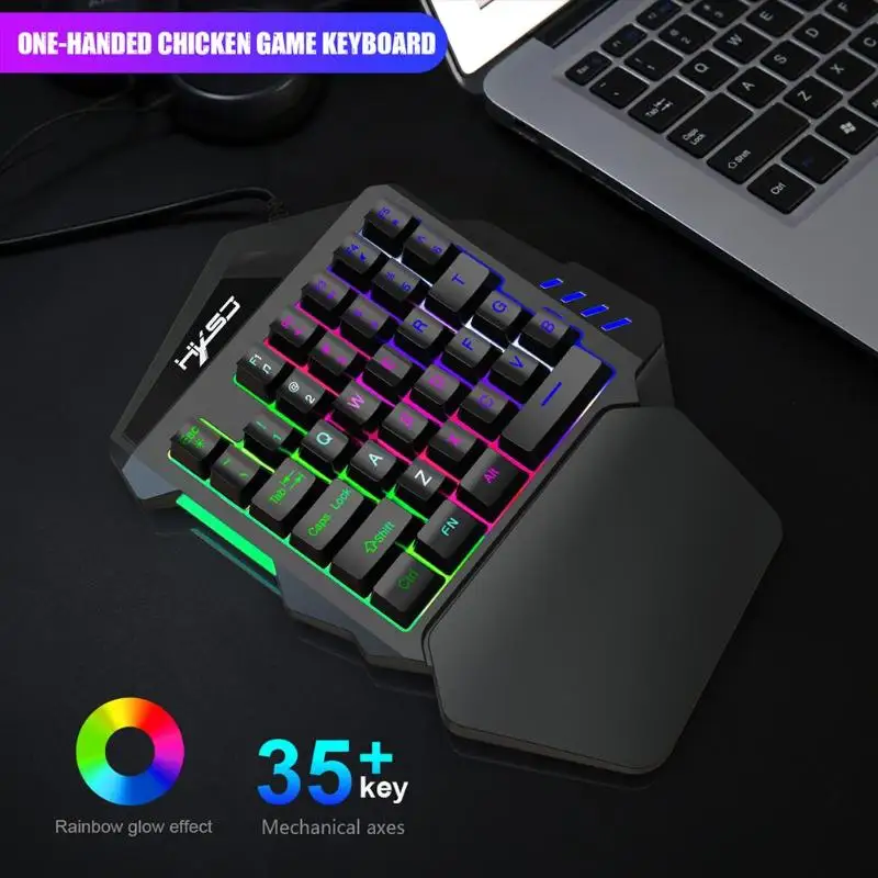 New Arrival V100 1.6m Wired Gaming Keyboard Mechanical Feel Backlight 35 Keys One-handed Keyboard Black for PC MINI Keyboard