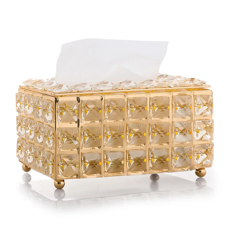 

European style crystal metal tissue box cover for home, Golden