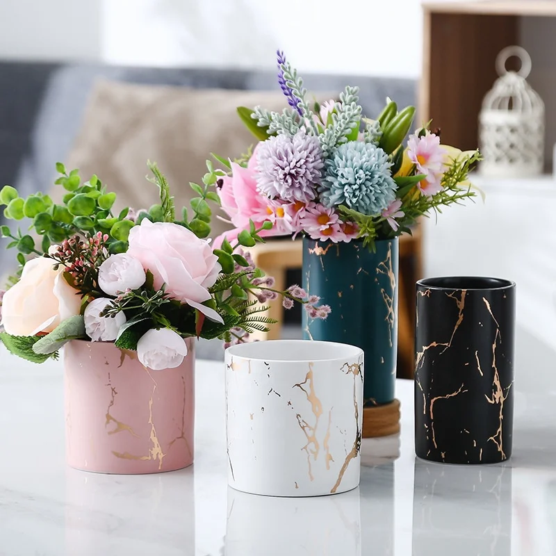 

Creative elegant gold-grain glazed ceramic pot flower pot decorative gardening matt cylindrical