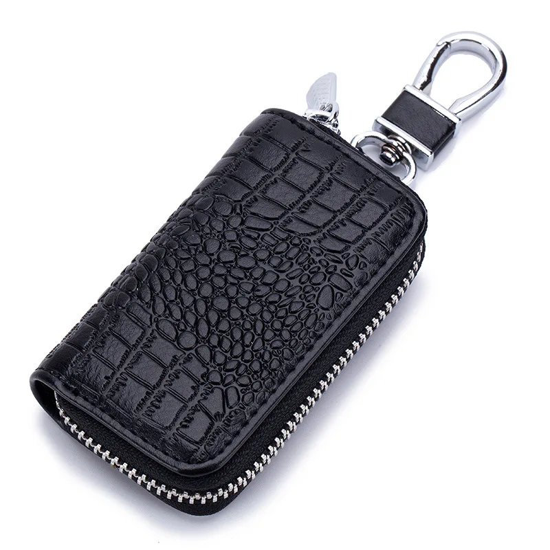 

Premium Smart Remote Key Holder Cover Shell Metal Hook Keyring Zipper Bag Crocodile pattern Smart Remote Car Key Case, Customized