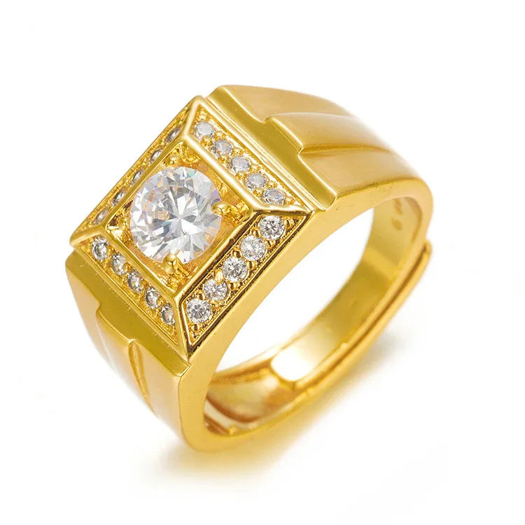 

Wholesale Vietnam Sand Gold Zircon Open Men's Ring Gold Plated European And American Jewelry