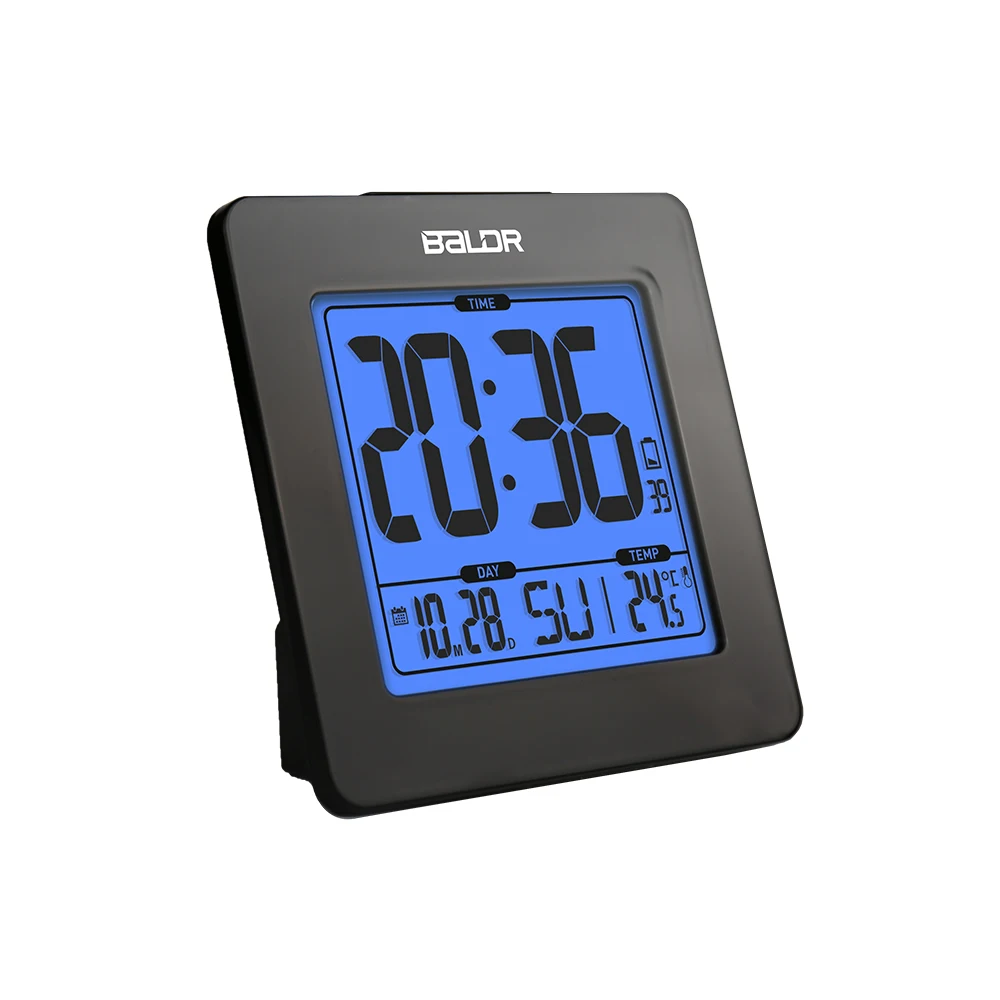 

Battery Digital Alarm Clock Large LCD Display Clock with Indoor Thermometer Blue Nightlight Snooze Table Clock