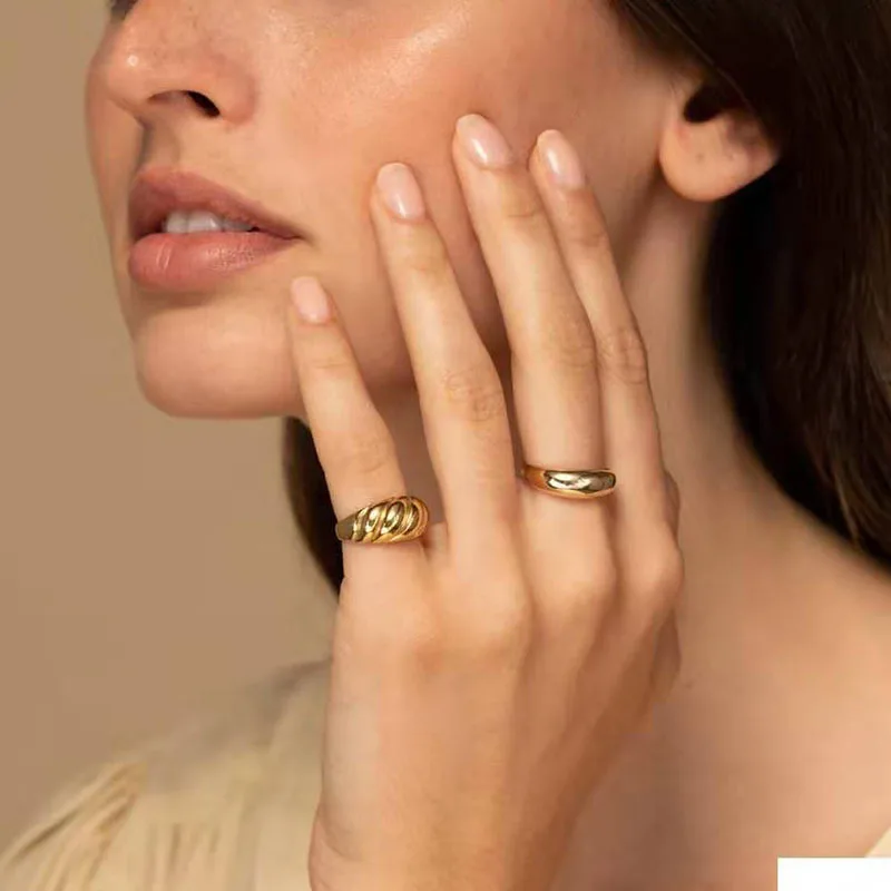 

New Minimalist Jewelry Gold Color Chunky Trendy Polished Rings Irregular Geometric Rings for Women 18K Gold Plated Couple Rings, Color for choice