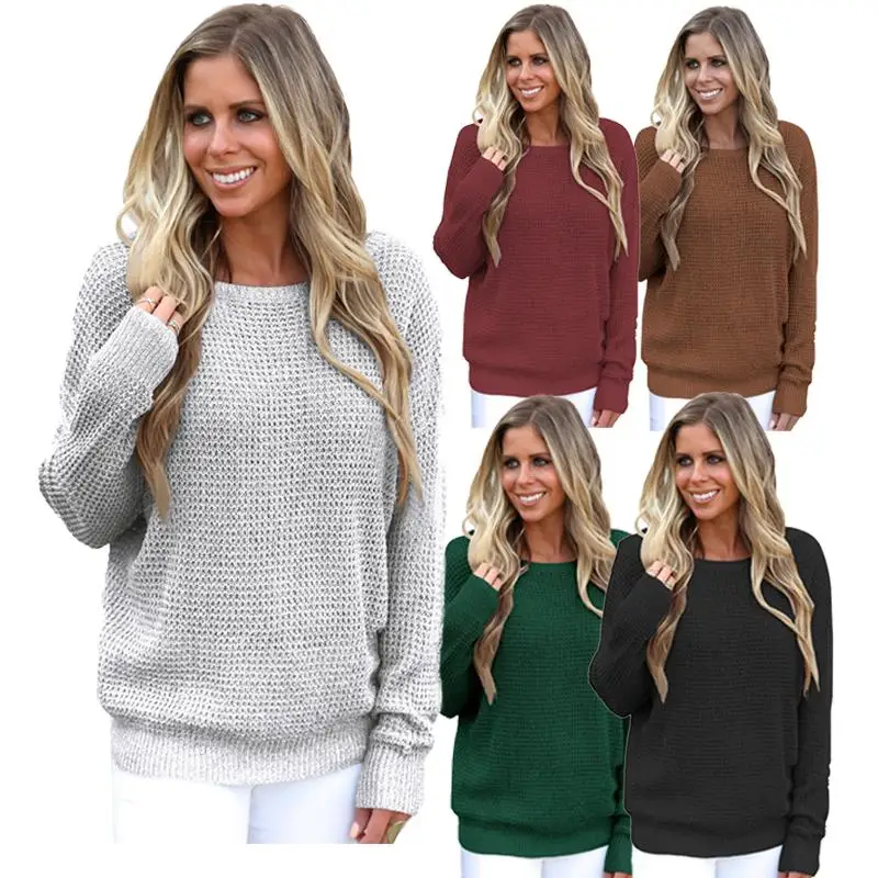 

2020 winter wholesale drop-shipping woman's long-sleeved v-neck knit sweater with an open-back loose pullover