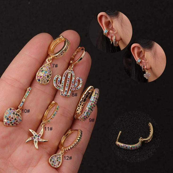 

Gold Plated Helix Hoop Cubic Zirconia Cartilage Earring for Women Girls Small Huggie Piercing Earings Tiny Ear Jewelry