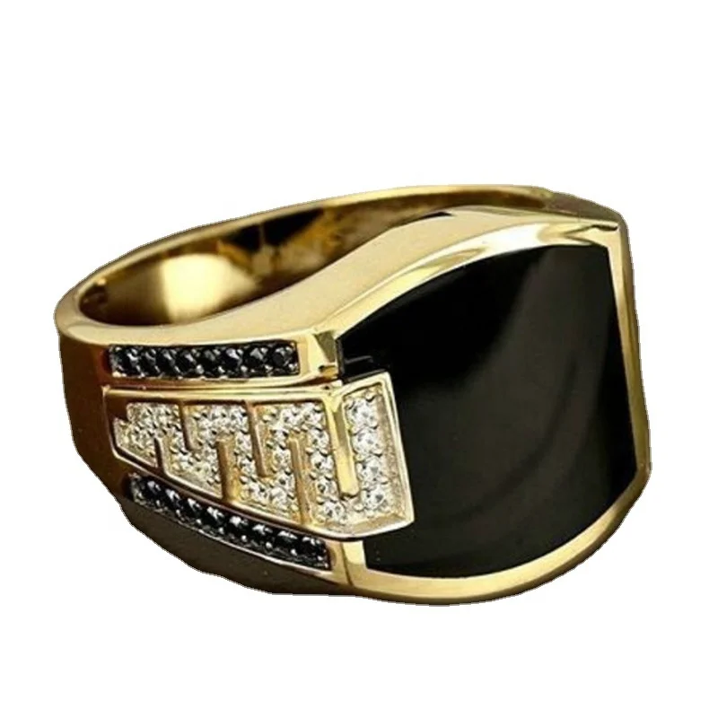 

High Quality Square silver ring Diamond bijoux hip hop gift Ring black Rhinestone Rings