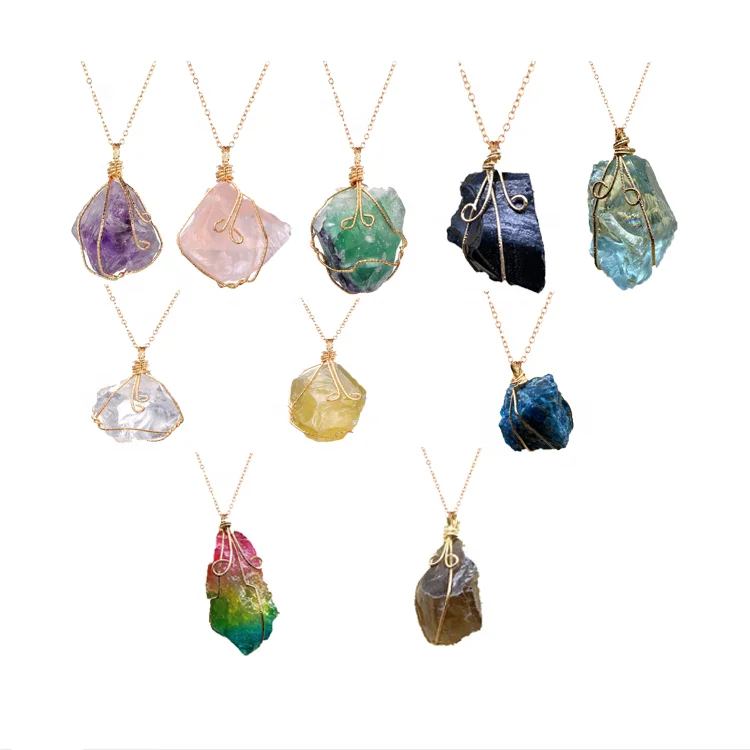 

Handmade Irregular Natural Rough Stone Pendant Necklace,Amethyst Pendant Necklaces,Gold Plated Wire Wrapped Necklace