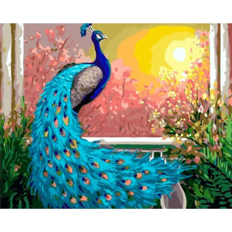

HUACAN Painting By Numbers Animals Kit Acrylic Paint On Canvas Wall Art Picture HandPainted Peacock Home Decor DIY Gift