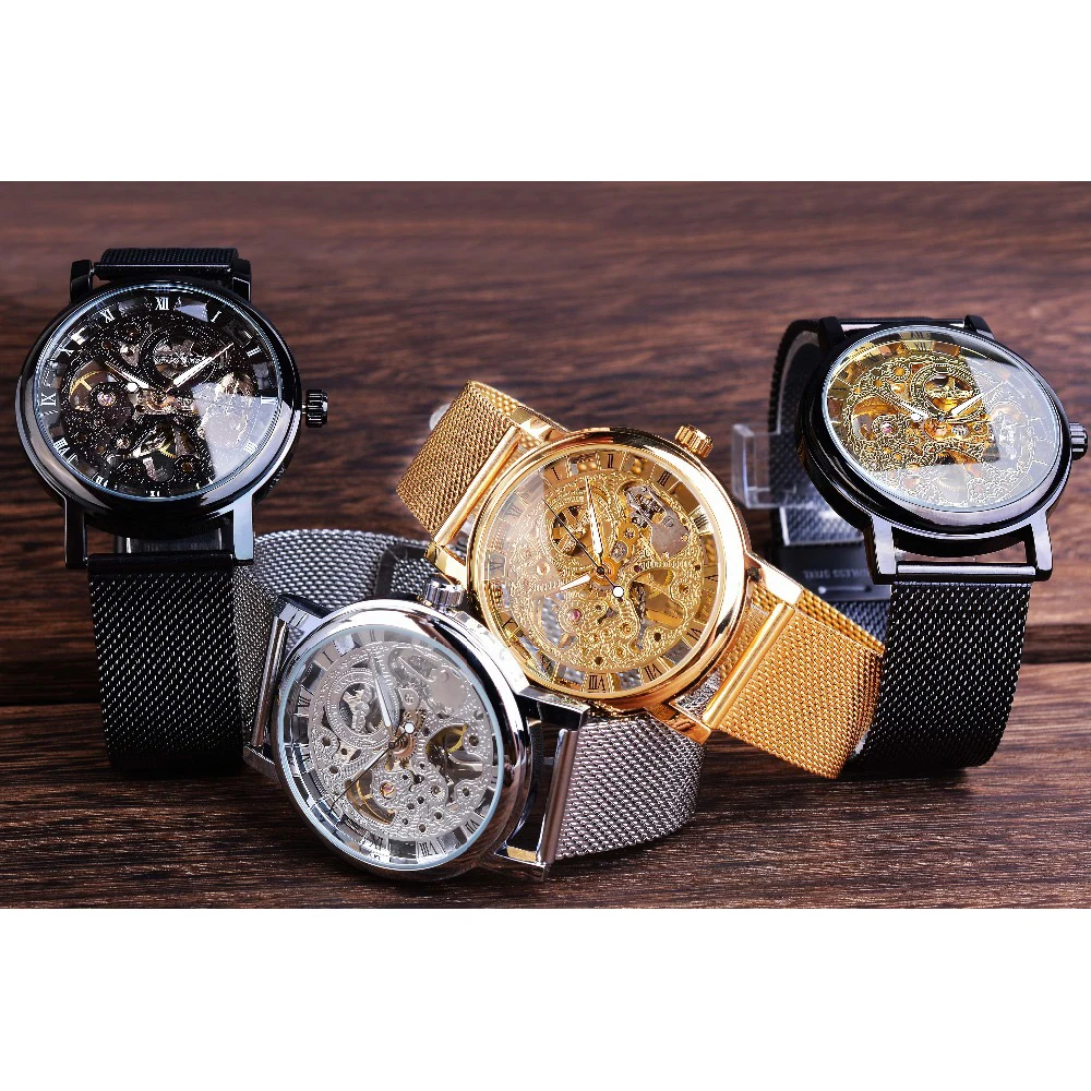 

Winner 8005 Top Brand Luxury Gold Mens Watch Casual Watches Mesh Steel Automatic Mechanical Clock Gift