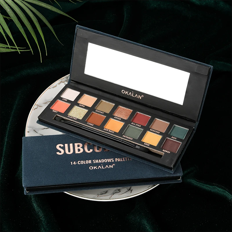 

Custom Label Green Eyeshadow Palette High Pigment 14 Color Makeup Private Label Pigments Custom Low Moq Eye Shadow