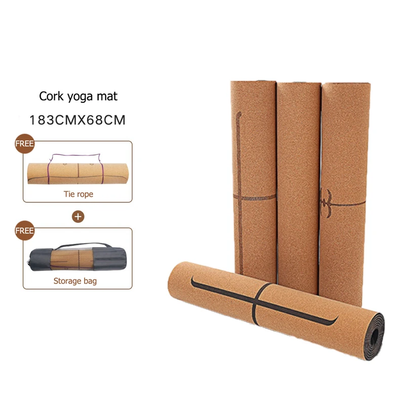 

Anti Slip Easy to Clean 6mm Cork Mat With Carrying Strap and Alignment Marks Thicker Longer Wider For Hot Yoga