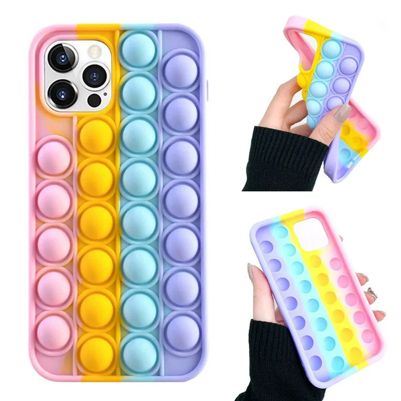 

Press Bubble Silicone shell Stress Reliever Fidget Toys Popping it Phone Case For iPhone 12 11 Colorful Rubber back Cover