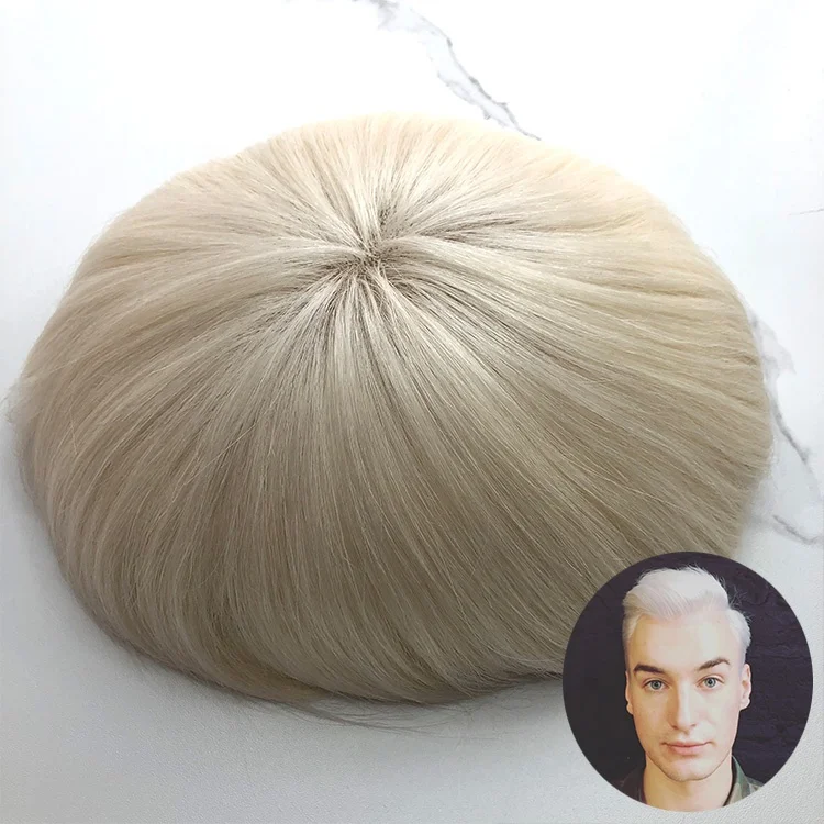 

InvisHair $139 Factory Outlet #100 White Snow Color Human Hair Units for Men Q6 Lace+ poly skin Toupee