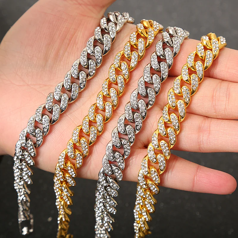 

2021 Top Sale Jewelry Mens Hipster Cool Chain Hip Hop Diamond Color Cuban Link Necklace, Gold,sliver