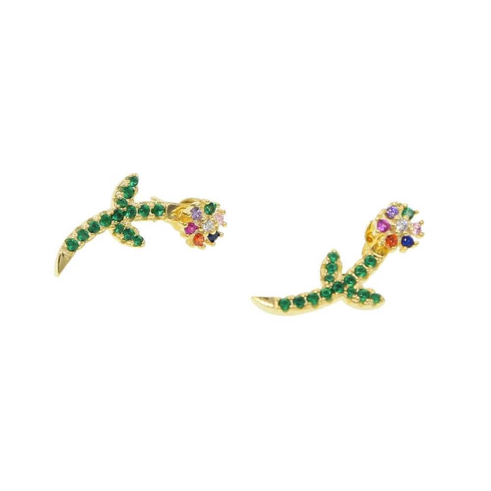 

2021 Spring NEW arrived jewelry Bloom Flower studs double sided green leaves Women girl gorgeous earring